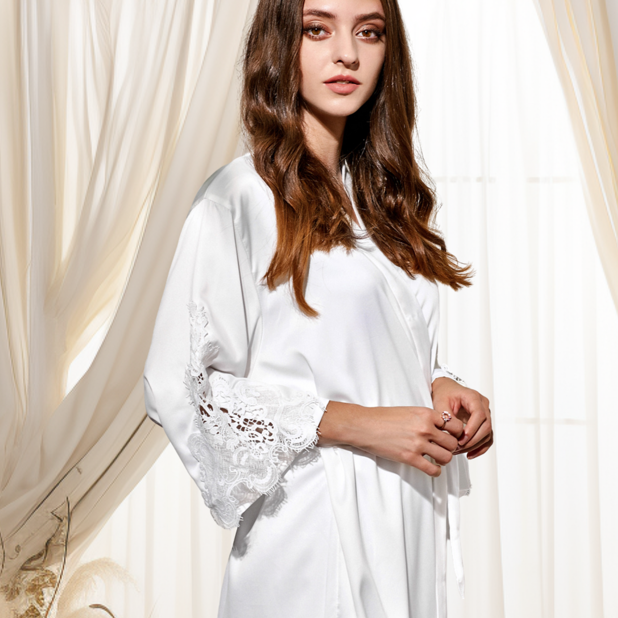 White Aurora Satin Robe by 431 Weddings | The Bridal Bar