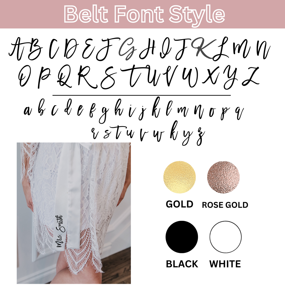 Bride customization robe font chart, lace robe, knee length