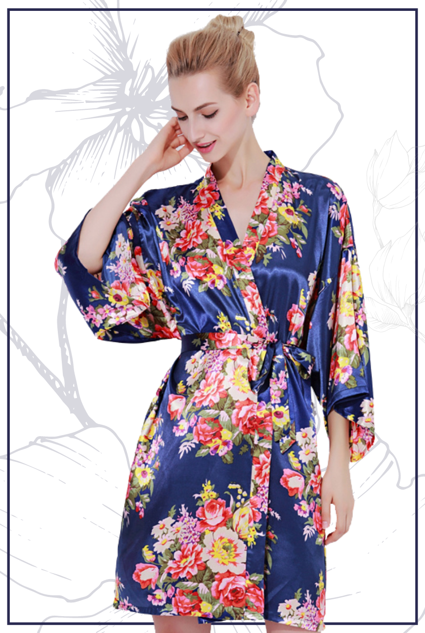 Navy Blue Floral Satin