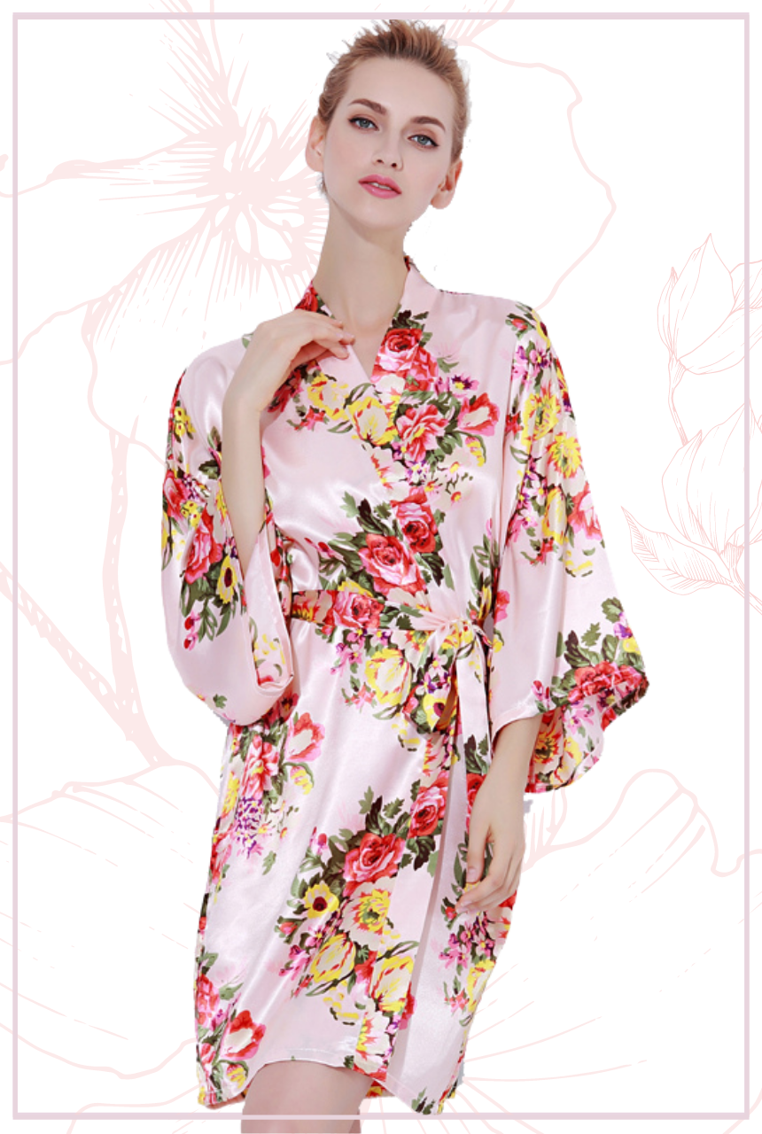 Floral silk 2025 kimono robe