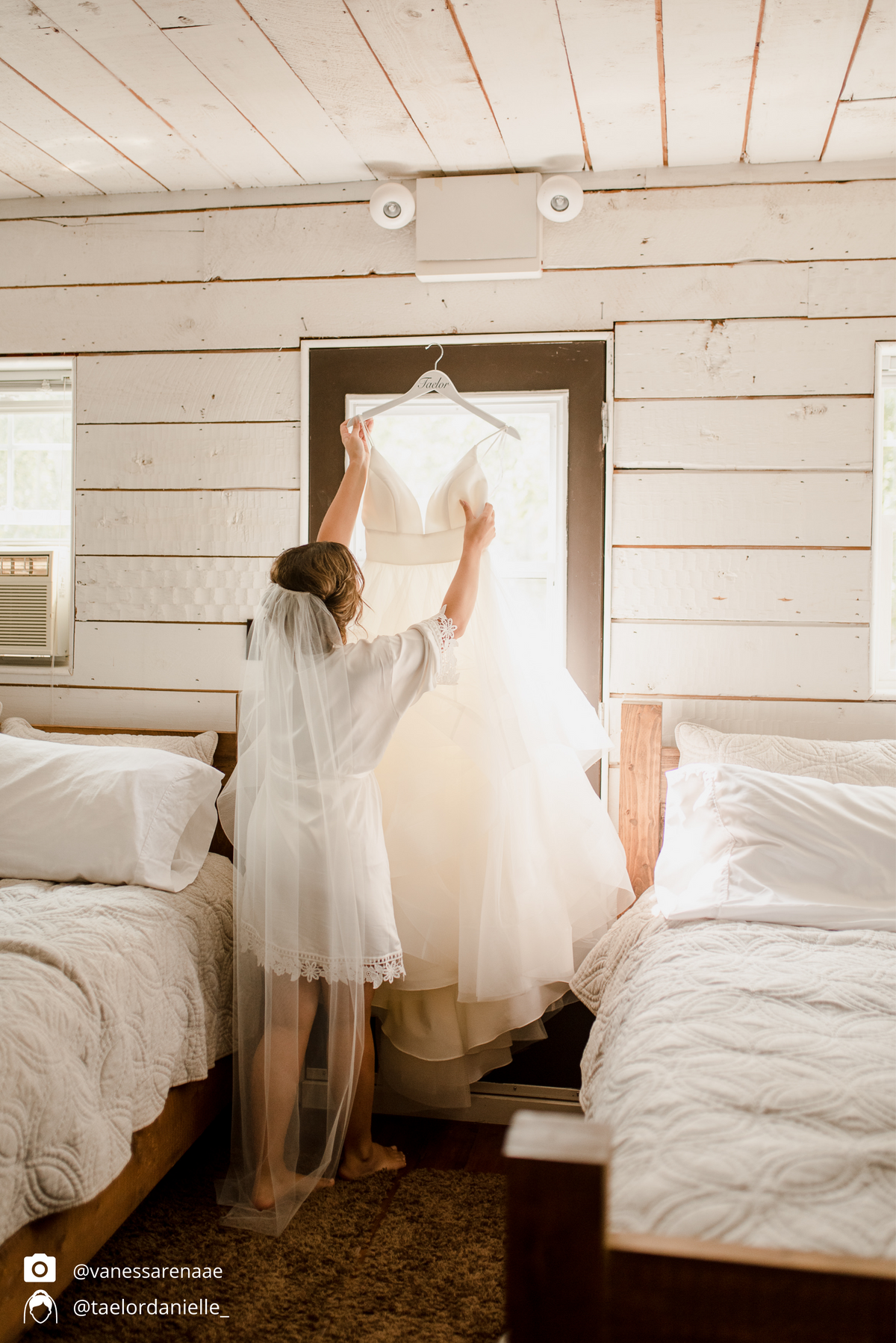 Customer wearing the Aurora white satin bridal robe.