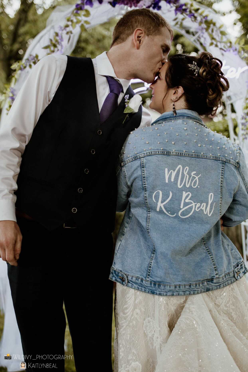 Bride and 2025 groom denim jackets